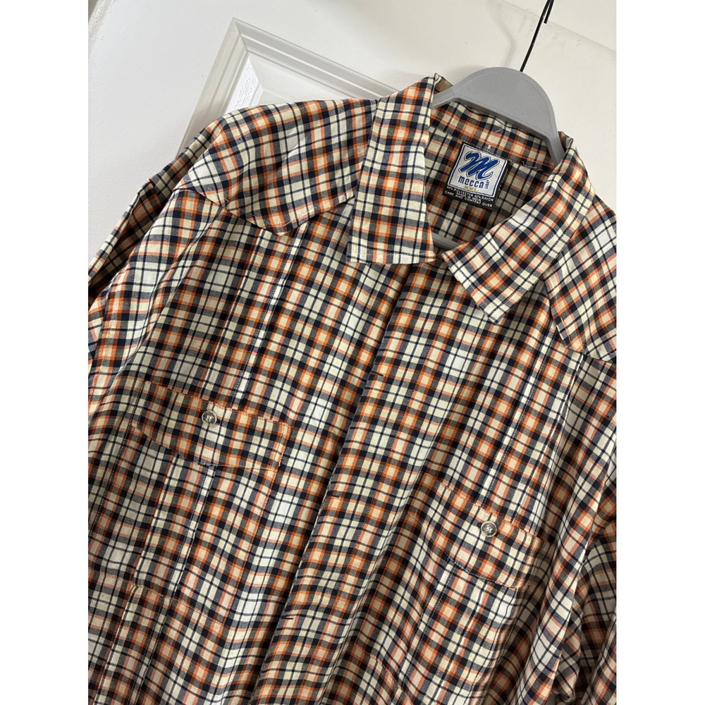 Vintage Mecca USA Plaid Shirt Mens XXL Orange Black Short Sleeve 90s Streetwear